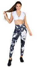 Load image into Gallery viewer, Black and white flower tights
