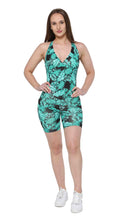 Load image into Gallery viewer, Black Green Leaf scrunch short Onesie
